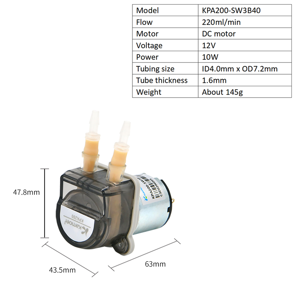 Kamoer 220ml/min KPA200 Low Fl - огляд і ціна Mini Peristaltic Pump 12V